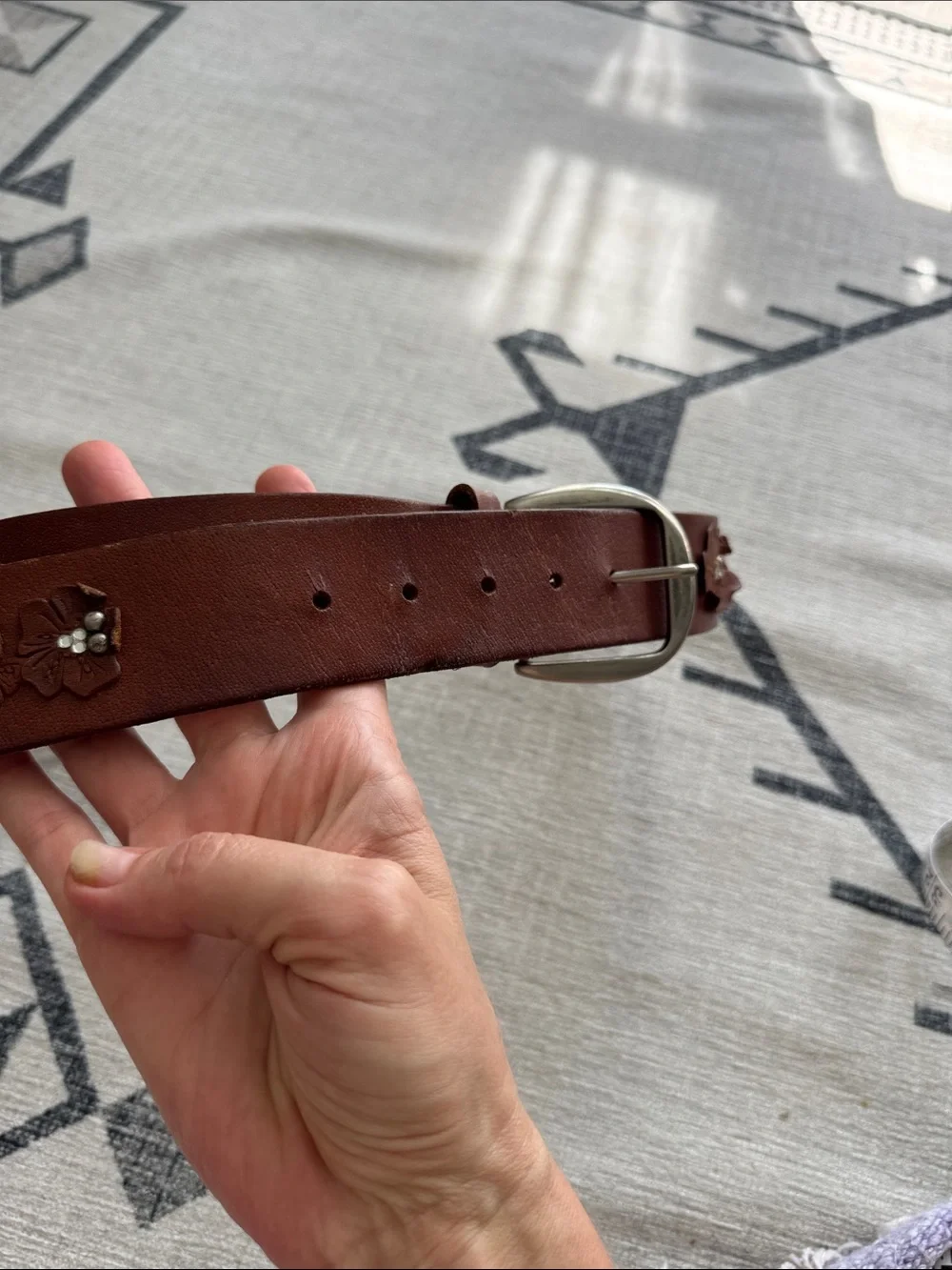 Hollister Brown Leather Floral Rhinestone Wide Belt Boho Y2K Western 40”